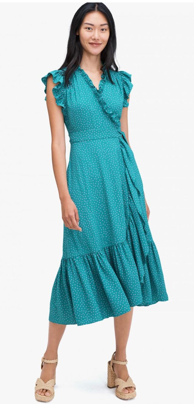 Kate Spade Poolside Dot Wrap Dress Womens 10 Emerald Coast Green Pink New